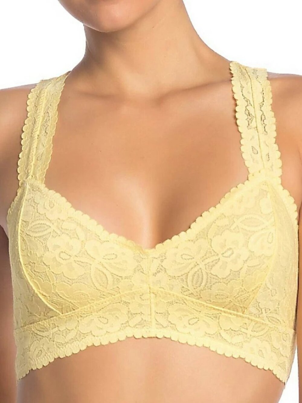 NWT Free People Racerback Lace Bralette Size L Yellow Floral Longline Bra